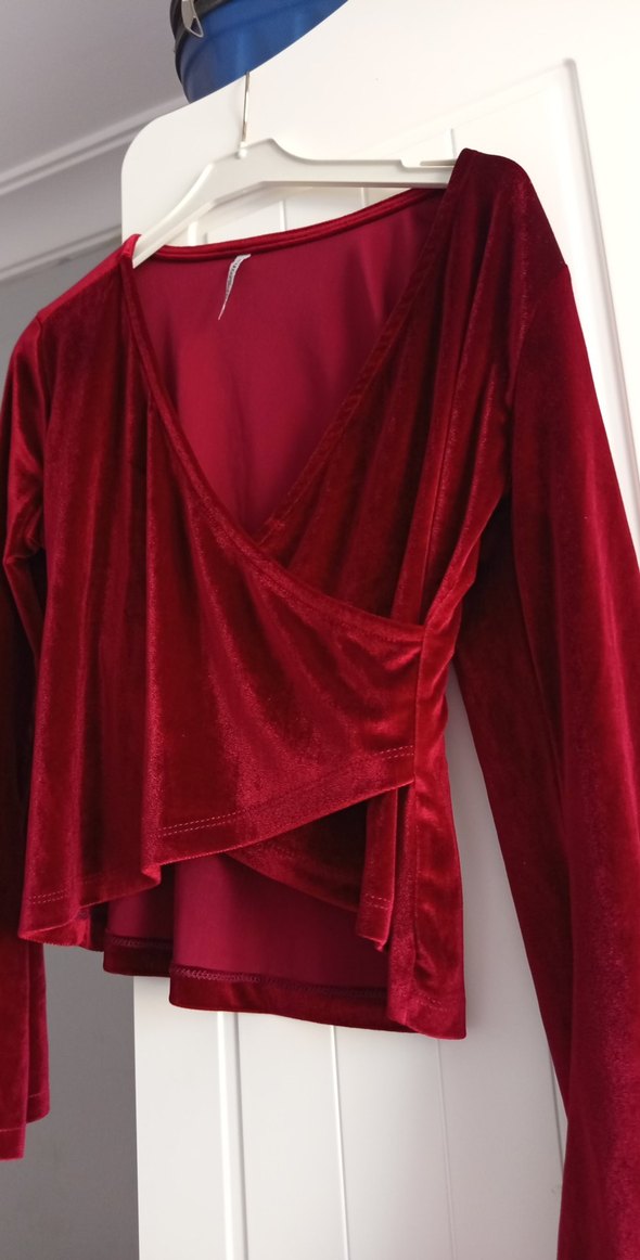 Kırmızı Drapeli V Yaka Kadın Bluz - Görsel 4