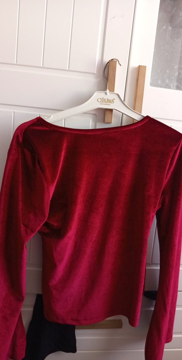 Kırmızı Drapeli V Yaka Kadın Bluz - Görsel 5