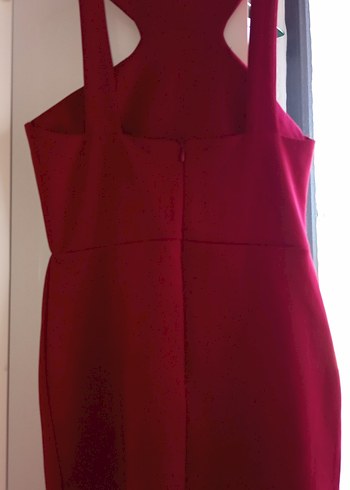 Bordo Drapeli Straplez Midi Abiye Elbise - Görsel 5