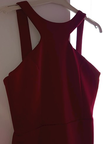 Bordo Drapeli Straplez Midi Abiye Elbise - Görsel 4