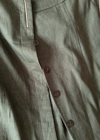 Haki Uzun Kesim Keten Kaban - Görsel 4