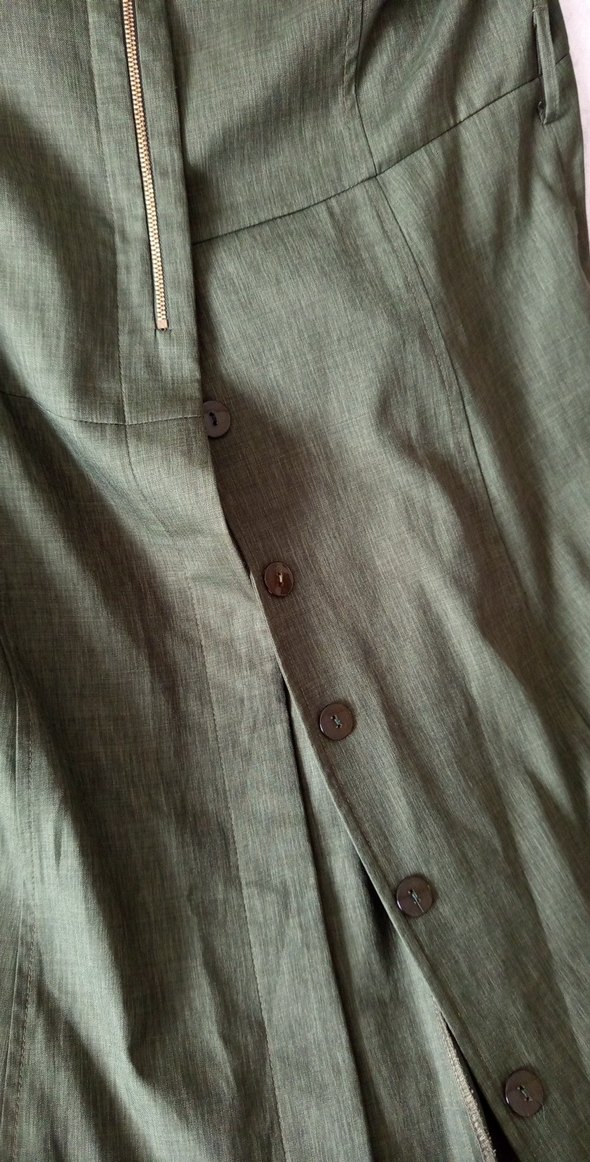 Haki Uzun Kesim Keten Kaban - Görsel 4