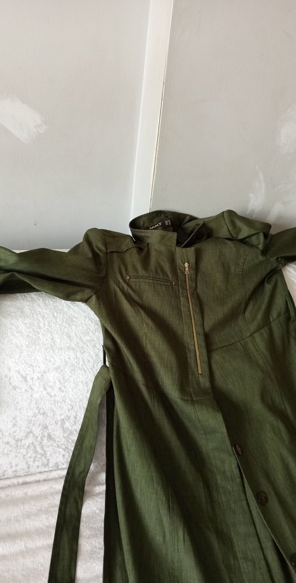 Haki Uzun Kesim Keten Kaban - Görsel 2