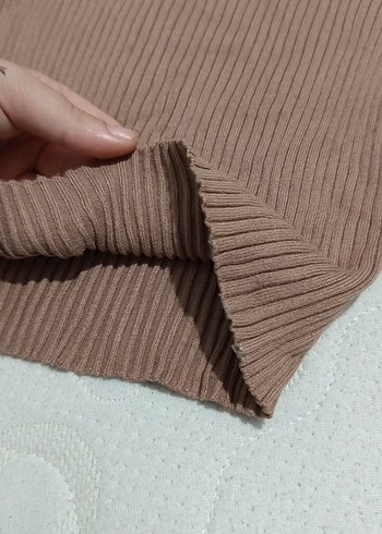 Bej Kadın Boğazlı Fitilli Kazak - Görsel 4