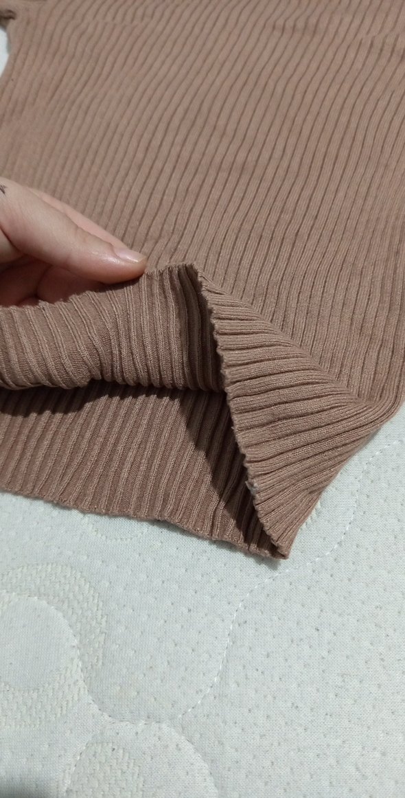 Bej Kadın Boğazlı Fitilli Kazak - Görsel 4