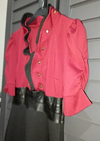 Bordo Siyah Midi Kemerli Kadın Elbise - Görsel 6