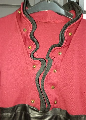 Bordo Siyah Midi Kemerli Kadın Elbise - Görsel 5