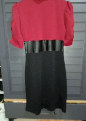 Bordo Siyah Midi Kemerli Kadın Elbise - Görsel 7