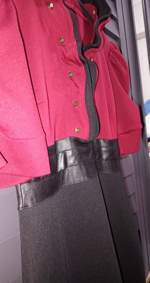 Bordo Siyah Midi Kemerli Kadın Elbise - Görsel 4