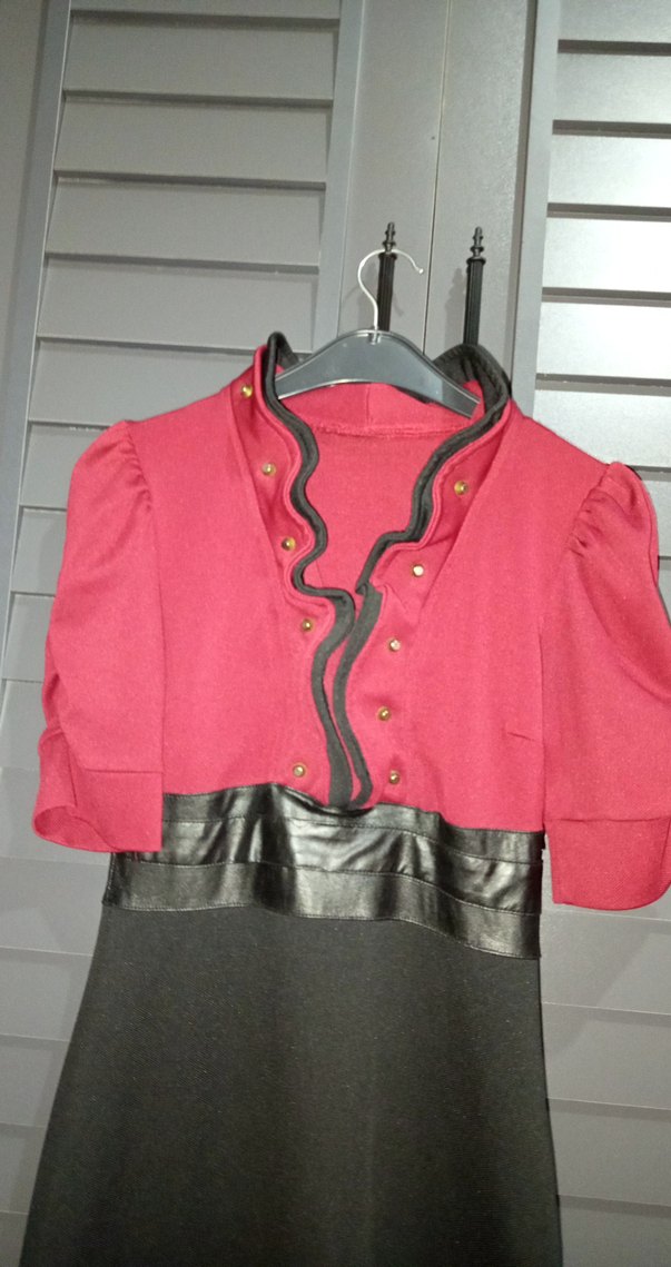 Bordo Siyah Midi Kemerli Kadın Elbise - Görsel 2