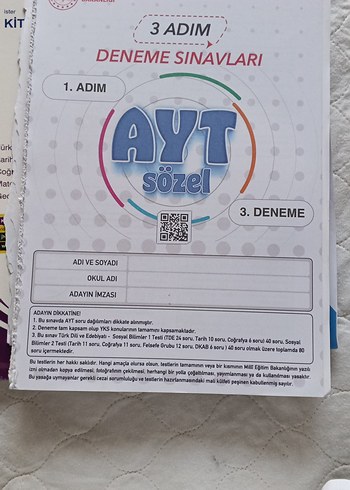 3 Adım AYT Deneme Sınavları 1. Deneme