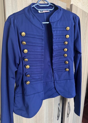 Düğmeli Parlak Lacivert Kadın Blazer Ceket