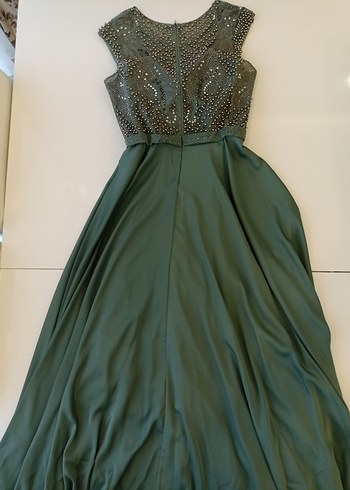 Boncuk İşlemeli Yeşil Uzun Abiye Elbise - Görsel 6