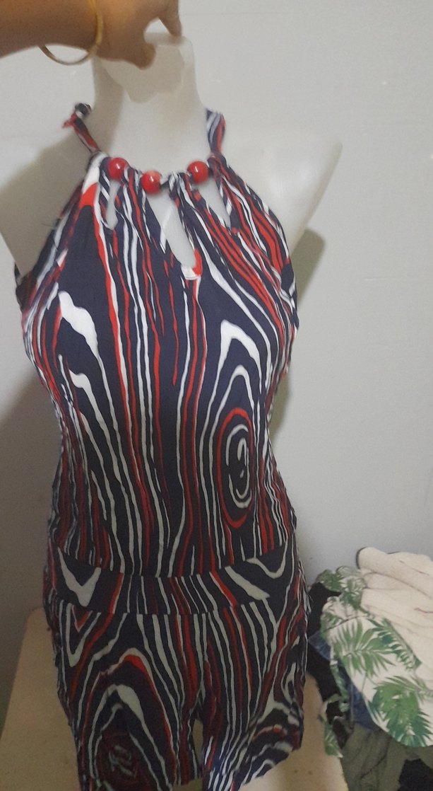 Renkli Bağlama Desenli Kolsuz Mini Tulum - Görsel 2