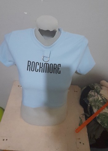 Zara Mavi Denim Rockmore Baskılı Crop Top