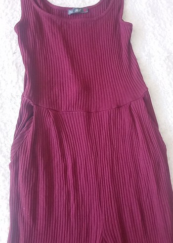 Bordo Piliseli Keten Hamile Tulum - Görsel 2