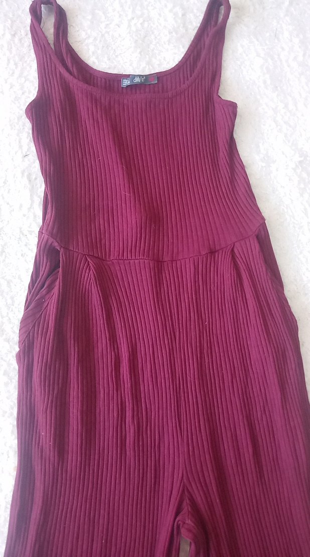 Bordo Piliseli Keten Hamile Tulum - Görsel 2