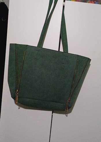 Kadın Yeşil Süet Fermuarlı Çanta - Görsel 2