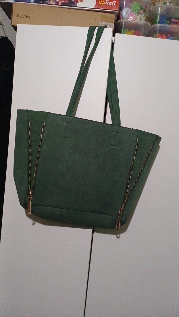 Kadın Yeşil Süet Fermuarlı Çanta - Görsel 2