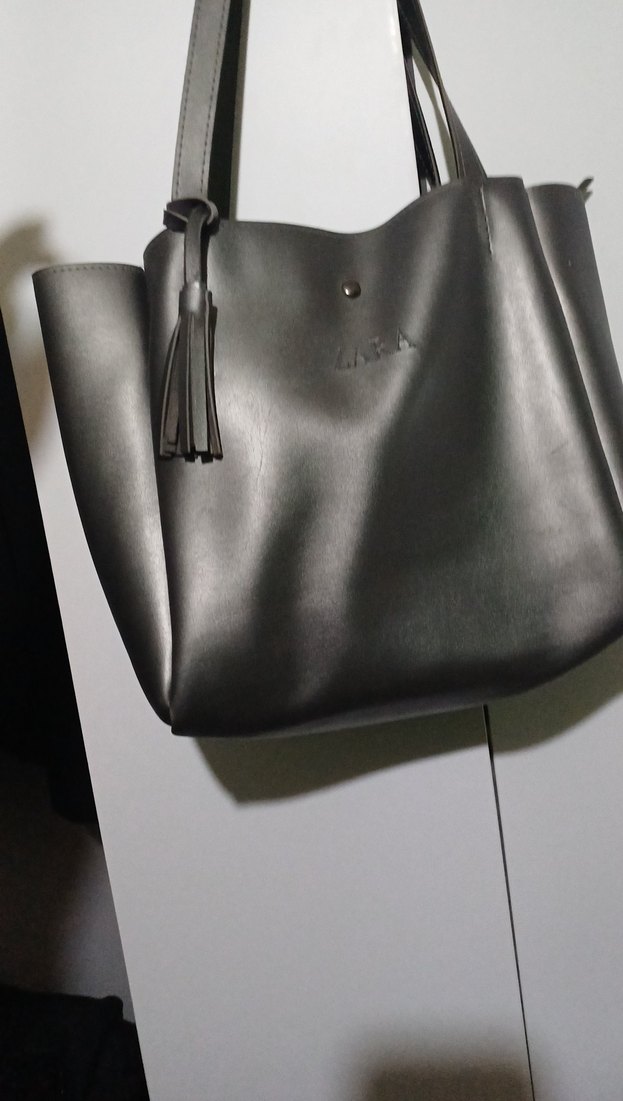 Gri Deri Püsküllü Kadın Çanta - Görsel 3