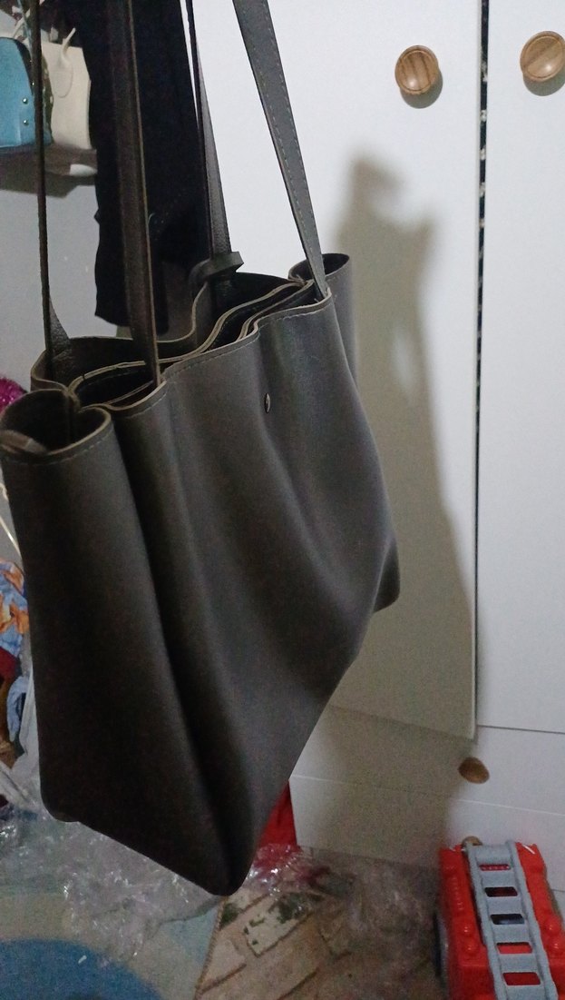 Gri Deri Püsküllü Kadın Çanta - Görsel 5