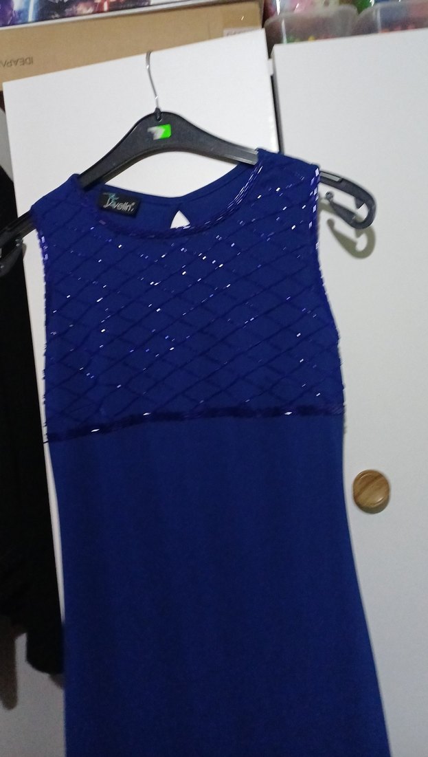 Uzun Lacivert Kolsuz Abiye Elbise - Görsel 2