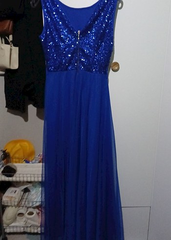 Parlak Mavi Uzun Abiye Elbise - Görsel 3