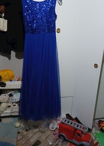 Parlak Mavi Uzun Abiye Elbise - Görsel 2