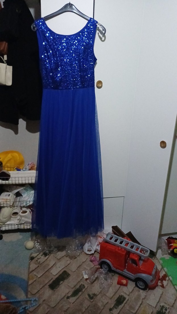 Parlak Mavi Uzun Abiye Elbise - Görsel 2