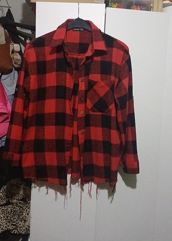 Kırmızı Siyah Ekose Salaş Gömlek - Görsel 2