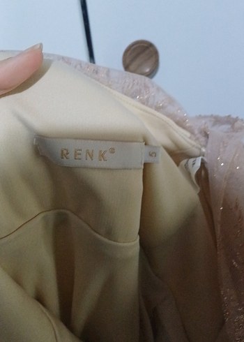 Bej İşlemeli Uzun Drapeli Abiye Elbise - Görsel 3