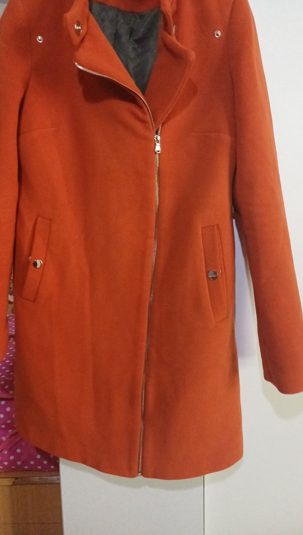 Turuncu Fermuarlı Kadın Kaban - Görsel 2