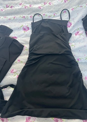 Siyah Drapeli Askılı Midi Elbise - Görsel 2