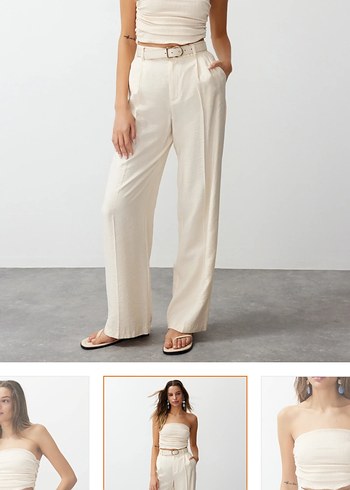 Bej Keten Kadın Crop Top - Görsel 7