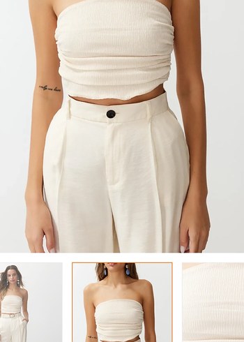 Bej Keten Kadın Crop Top - Görsel 6