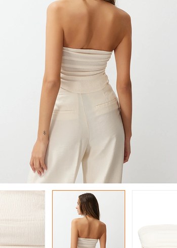 Bej Keten Kadın Crop Top - Görsel 3