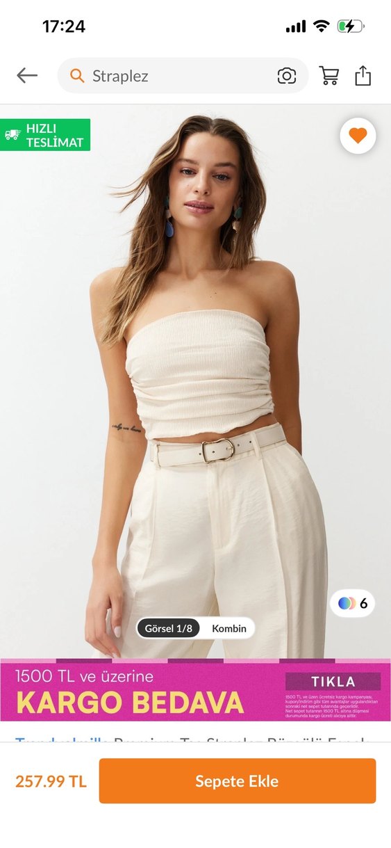 Bej Keten Kadın Crop Top - Görsel 2