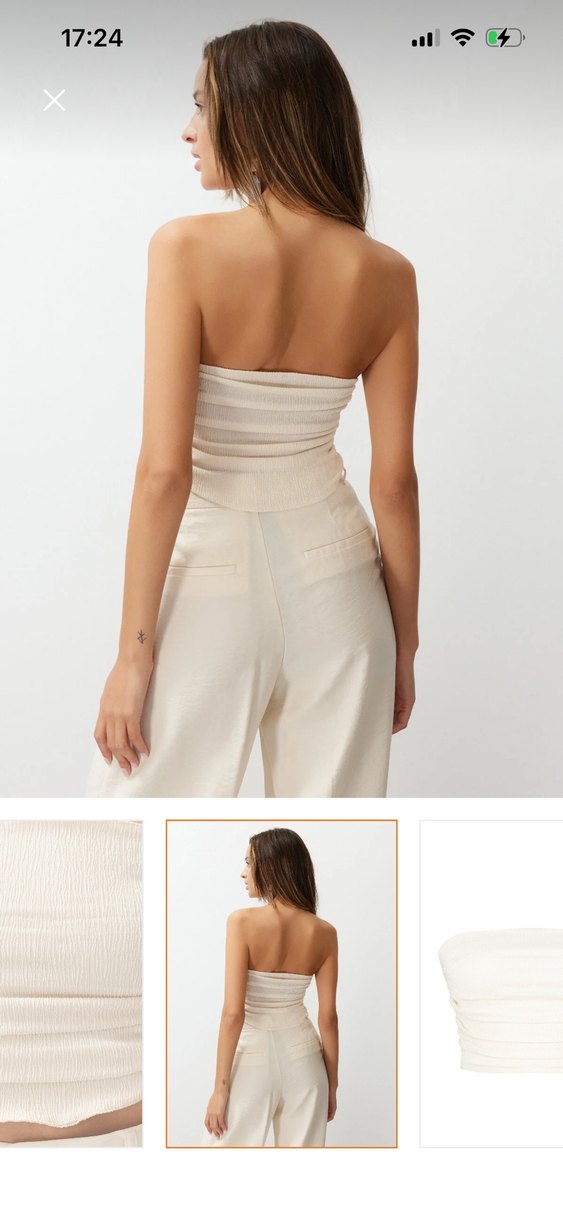 Bej Keten Kadın Crop Top - Görsel 3