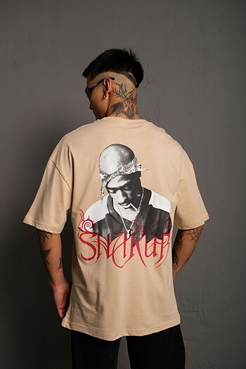 l/xl Beden Erkek Sırt Baskılı Oversize T-Shirt