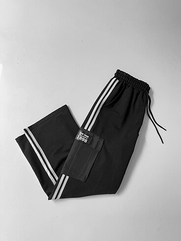 l/xl Beden İki İplik Kumaş Kargo Cepli Şeritli Alt Esofman