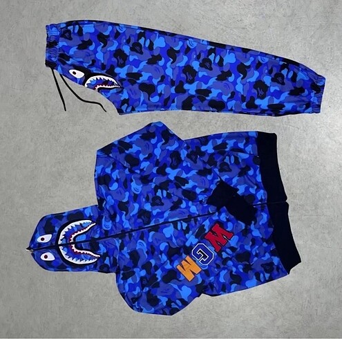 Diğer Bape Set Zıp Fermuarlı Nakışlı Kapüşonlu Takım