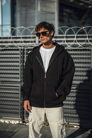 l/xl Beden Oversize Tam Fermuarlı Uzun Kol Ceket