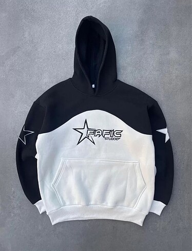 Parçalı Nakış İşlemelı Kapüşonlu SweatShirt - Siyah