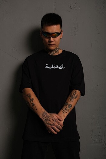 Erkek Bisiklet Yakalı Sırt Baskılı Oversize T-Shirt