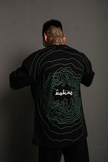 Diğer Erkek Bisiklet Yakalı Sırt Baskılı Oversize T-Shirt