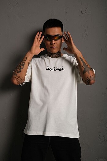 l/xl Beden Erkek Bisiklet Yakalı Sırt Baskılı Oversize T-Shirt