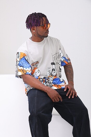 Diğer Unisex Oversize Baskılı Bisiklet Yaka T-Shirt