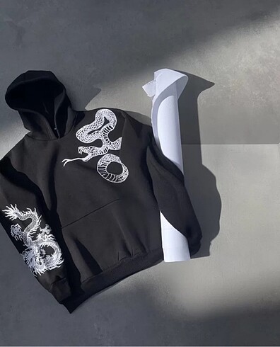 Diğer Uzun Kol Kapüşonlu Baskılı SweatShirt - Siyah