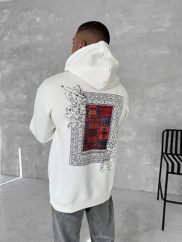 l/xl Beden Uzun Kol Kapüşonlu Ön Ve Arka Baskılı SweatShirt