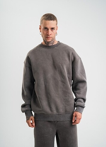 Diğer Unisex Uzun Kol Bisiklet Yaka Yıkamalı SweatShirt